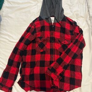 Bluenotes Red and Black Plaid Jacket with Gray Hood